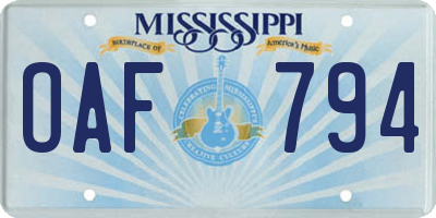 MS license plate OAF794