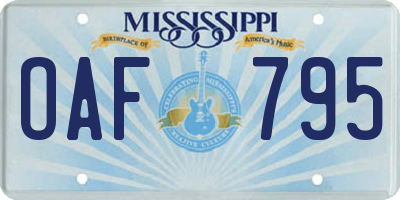 MS license plate OAF795