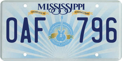 MS license plate OAF796