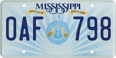 MS license plate OAF798