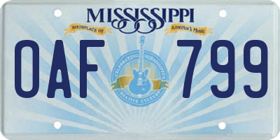 MS license plate OAF799