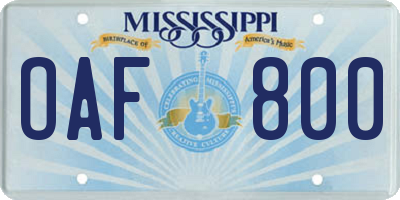 MS license plate OAF800