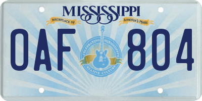 MS license plate OAF804