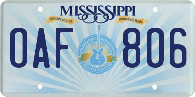 MS license plate OAF806