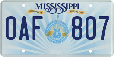 MS license plate OAF807