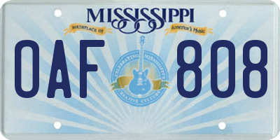 MS license plate OAF808