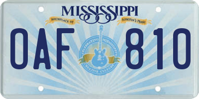 MS license plate OAF810