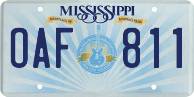 MS license plate OAF811
