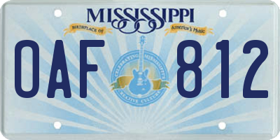 MS license plate OAF812