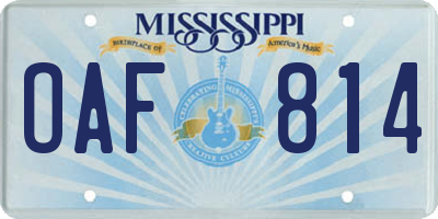 MS license plate OAF814