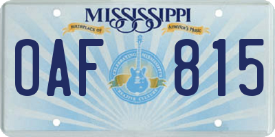 MS license plate OAF815