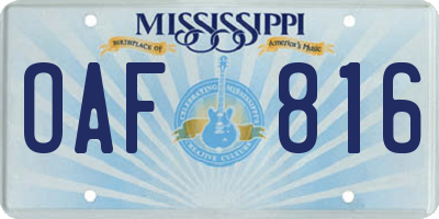 MS license plate OAF816