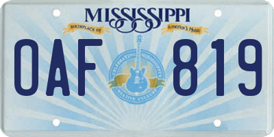 MS license plate OAF819