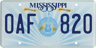 MS license plate OAF820
