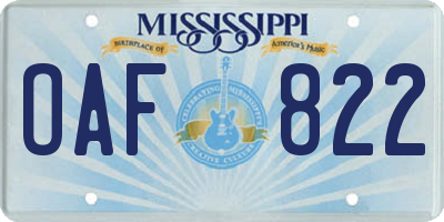 MS license plate OAF822