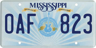 MS license plate OAF823