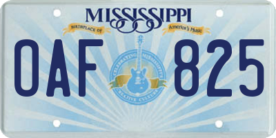 MS license plate OAF825