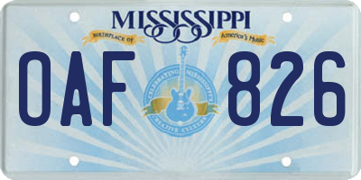MS license plate OAF826