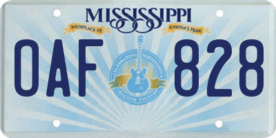 MS license plate OAF828