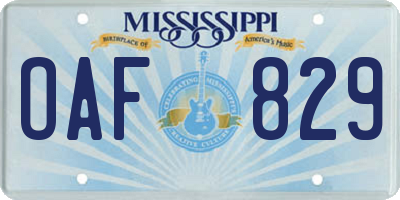 MS license plate OAF829
