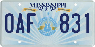 MS license plate OAF831
