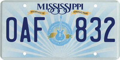 MS license plate OAF832