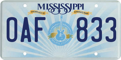 MS license plate OAF833