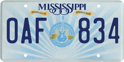 MS license plate OAF834