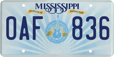 MS license plate OAF836