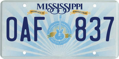 MS license plate OAF837