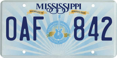 MS license plate OAF842