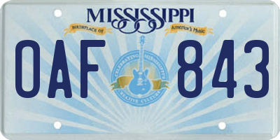 MS license plate OAF843