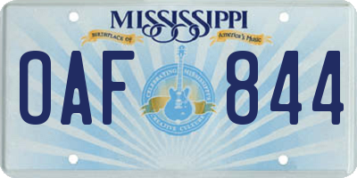 MS license plate OAF844