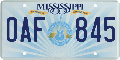 MS license plate OAF845