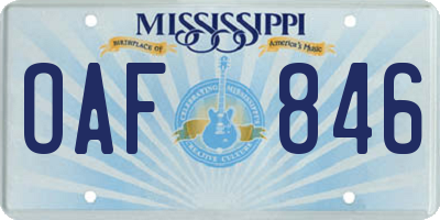 MS license plate OAF846