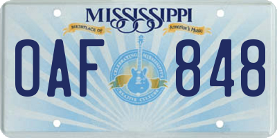 MS license plate OAF848