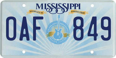 MS license plate OAF849