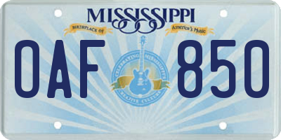 MS license plate OAF850