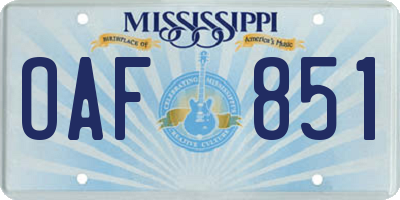MS license plate OAF851