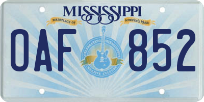 MS license plate OAF852