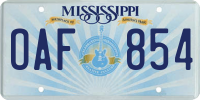 MS license plate OAF854