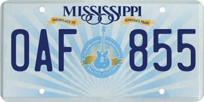 MS license plate OAF855