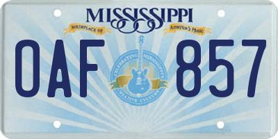MS license plate OAF857