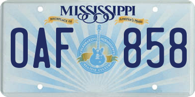 MS license plate OAF858