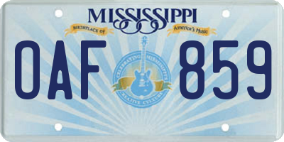 MS license plate OAF859