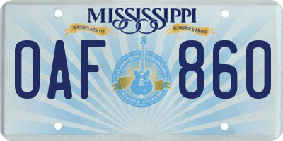MS license plate OAF860