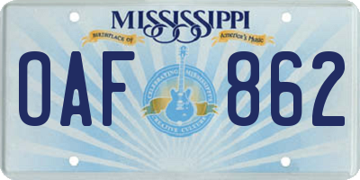 MS license plate OAF862