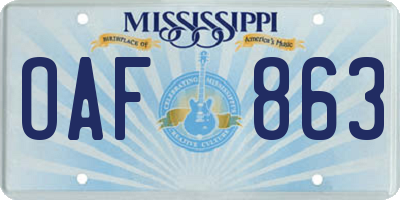 MS license plate OAF863