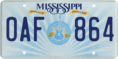 MS license plate OAF864