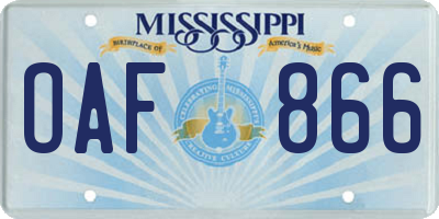 MS license plate OAF866